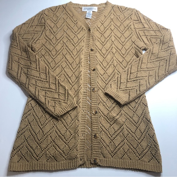Beautiful Tan Crocheted Button Up Sweater by Jones & Co. - Picture 6 of 10